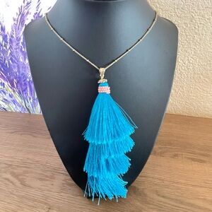 Blue Green Tassel Necklace
